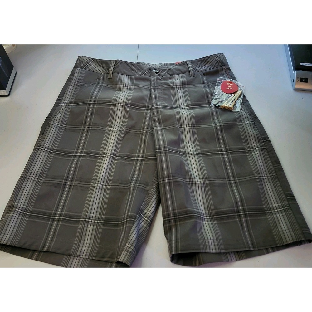 NWT Fila Sport Golf Plaid Shorts Men's Size 36 Gray Performance Stretch Score...